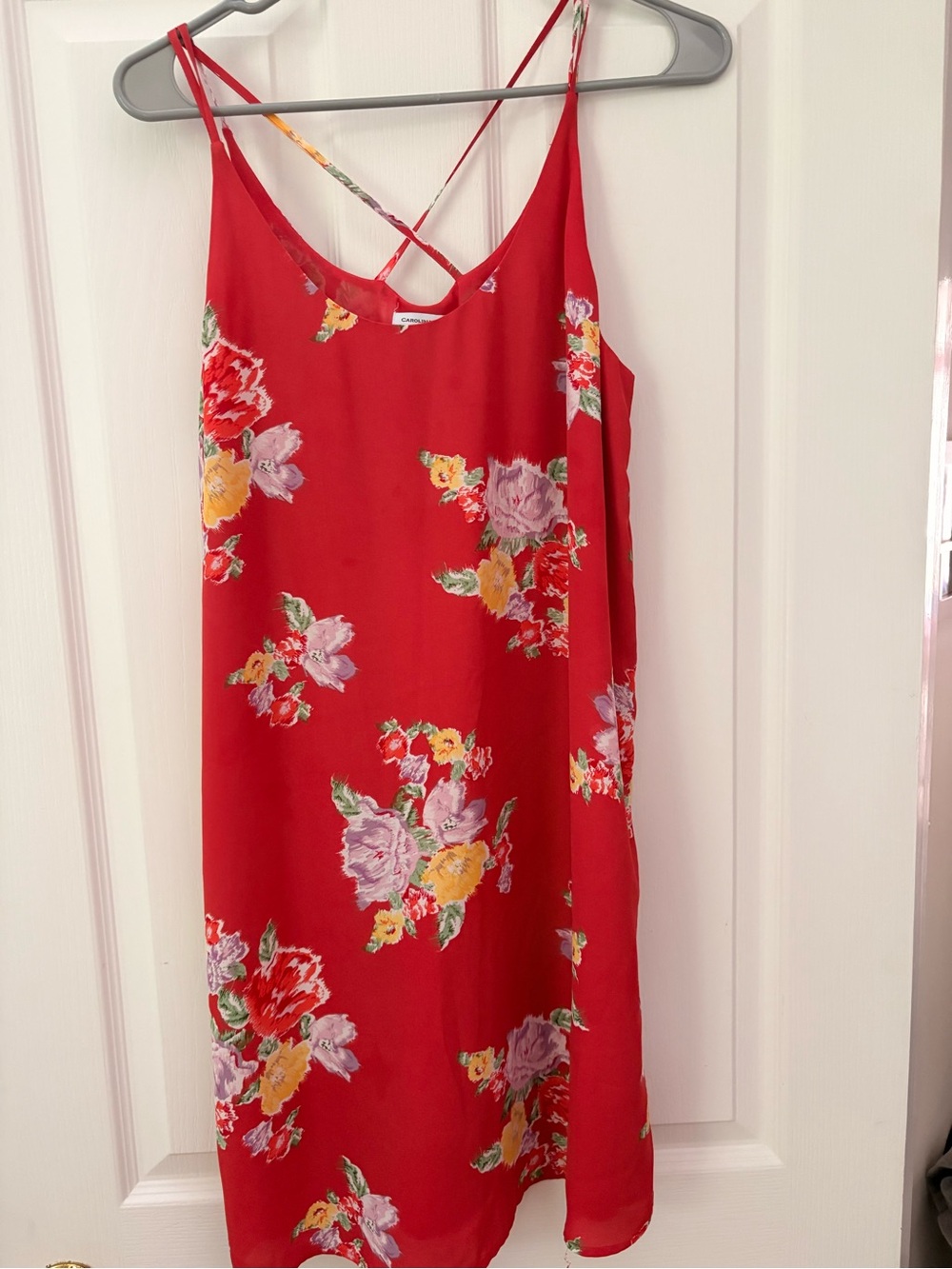 Carolina Belle Red Floral Slip Midi Dress